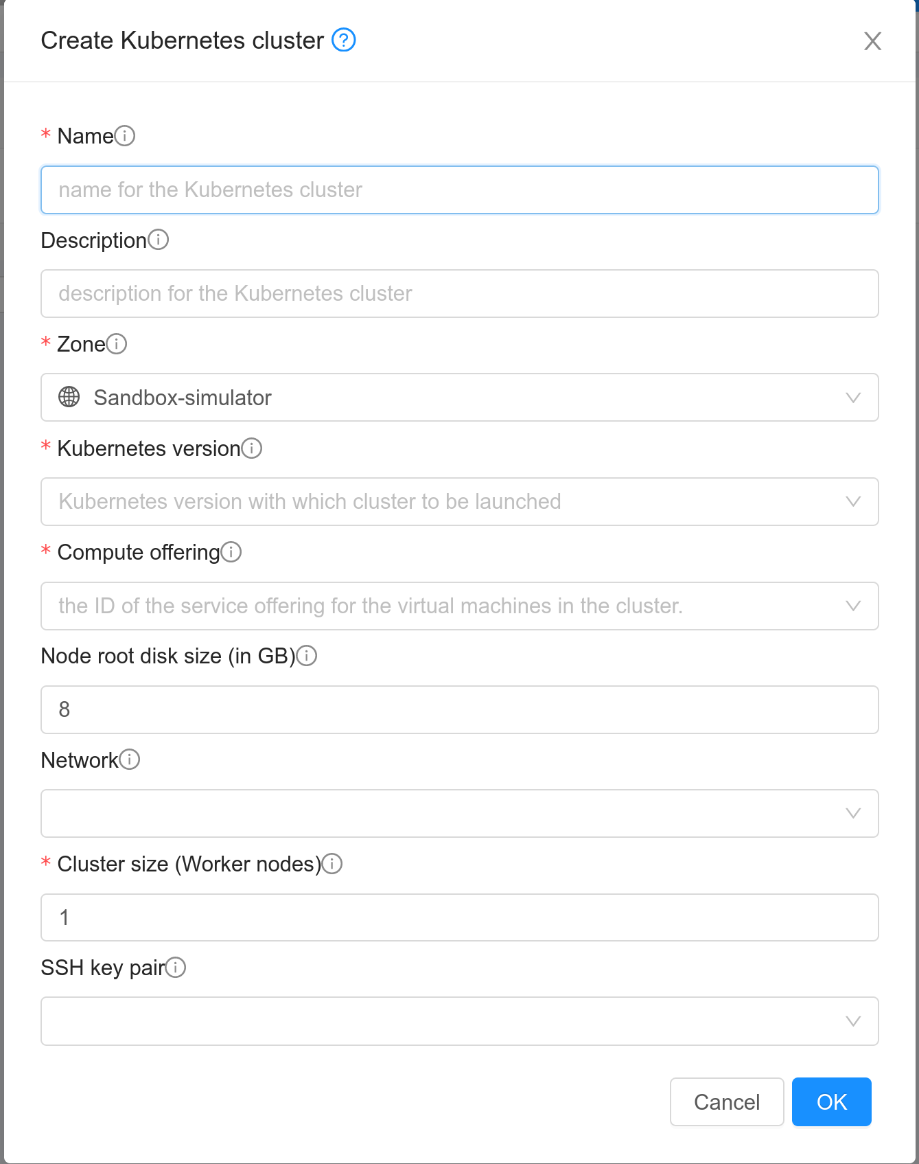 Create Kubernetes Cluster wizard