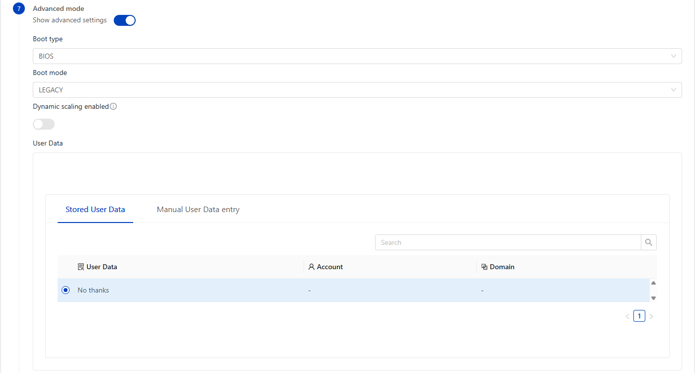 Deploy VM wizard - advanced mode settings
