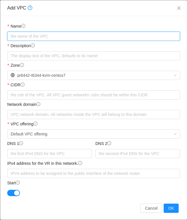 Add VPC form