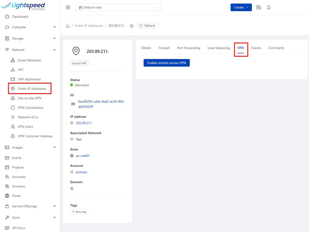 Enabling remote access VPN on a public IP